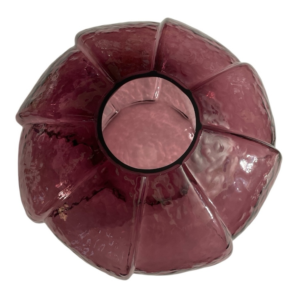 Large Elegant Purple round Ribbed Glass Vase. 6” Tall and 25” all way around. - Picture 6 of 10